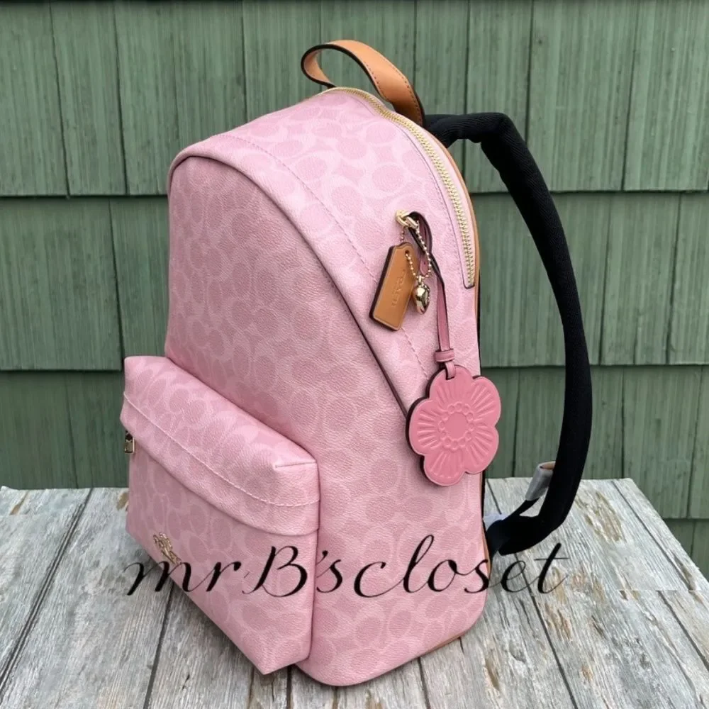Coach Taylor Small Backpack In Signature Canvas With Charms Bag Powder Pink